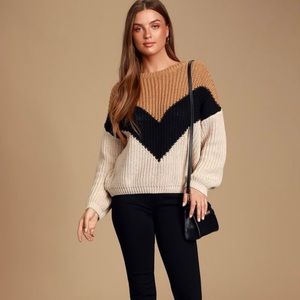 Autumn Leaves Tan Multi Chevron Stripe Knit Sweater